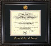 Image of Medical College of Georgia Diploma Frame - Vintage Black Scoop - w/24k Gold-Plated Medallion - Black on Gold mat