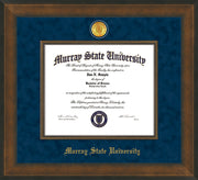 Image of Murray State University Diploma Frame - Metro Antique Gold Double - w/24k Gold Plated Medallion & Metro Gold Fillet - w/Murray Embossing - Navy Suede