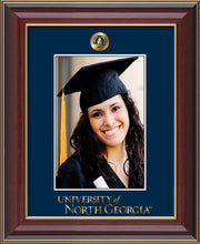 Image of University of North Georgia 5 x 7 Photo Frame - Cherry Lacquer - w/Official Embossing of UNG Seal & Wordmark - Single Navy mat