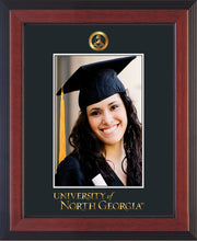 Image of University of North Georgia 5 x 7 Photo Frame - Cherry Reverse - w/Official Embossing of Military Seal & UNG Wordmark - Single Black mat