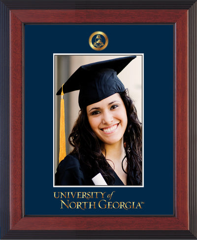 Image of University of North Georgia 5 x 7 Photo Frame - Cherry Reverse - w/Official Embossing of Military Seal & UNG Wordmark - Single Navy mat
