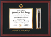 Image of University of North Georgia Diploma Frame - Cherry Reverse - w/Embossed UNG Seal & Name - Tassel Holder - Black on Gold mat
