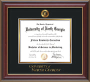 Image of University of North Georgia Diploma Frame - Cherry Lacquer - w/Embossed UNG Seal & Wordmark - Black on Gold mat