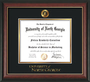 Image of University of North Georgia Diploma Frame - Rosewood w/Gold Lip - w/Embossed UNG Seal & Wordmark - Black on Gold mat