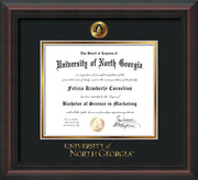 Image of University of North Georgia Diploma Frame - Mahogany Braid - w/Embossed UNG Seal & Wordmark - Black on Gold mat