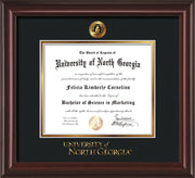 Image of University of North Georgia Diploma Frame - Mahogany Lacquer - w/Embossed UNG Seal & Wordmark - Black on Gold mat