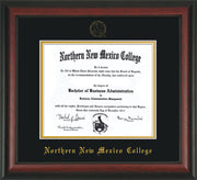 Image of Northern New Mexico College Diploma Frame - Rosewood - w/Embossed NNMC Seal & Name - Black on Gold mat