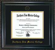 Image of Northern New Mexico College Diploma Frame - Vintage Black Scoop - w/Embossed NNMC Seal & Name - Black on Gold mat