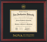 Image of Nova Southeastern University Diploma Frame - Cherry Reverse - w/Embossed NSU Seal & Wordmark - Black on Gold mat