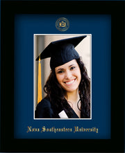 Image of Nova Southeastern University 5 x 7 Photo Frame - Flat Matte Black - w/Official Embossing of NSU Seal & Name - Single Navy mat