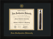 Image of Nova Southeastern University Diploma Frame - Flat Matte Black - w/Embossed NSU Seal & Name - Tassel Holder - Black on Gold mat