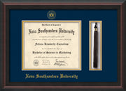 Image of Nova Southeastern University Diploma Frame - Mahogany Braid - w/Embossed NSU Seal & Name - Tassel Holder - Navy on Gold mat