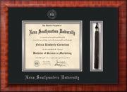 Image of Nova Southeastern University Diploma Frame - Mezzo Gloss - w/Silver Embossed NSU Seal & Name - Tassel Holder - Black on Silver mat