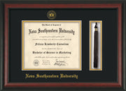 Image of Nova Southeastern University Diploma Frame - Rosewood - w/Embossed NSU Seal & Name - Tassel Holder - Black on Gold mat