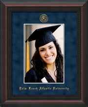 Image of Palm Beach Atlantic University 5 x 7 Photo Frame - Mahogany Braid - w/Official Embossing of PBA Seal & Name - Single Navy Suede mat
