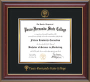 Image of Pasco-Hernando State College Diploma Frame - Cherry Lacquer - w/Embossed PHSC Seal & Name - Black on Gold mat