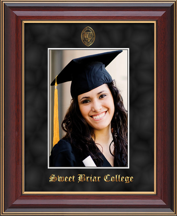 Image of Sweet Briar College 5 x 7 Photo Frame - Cherry Lacquer - w/Official Embossing of SBC Seal & Name - Single Black Suede mat