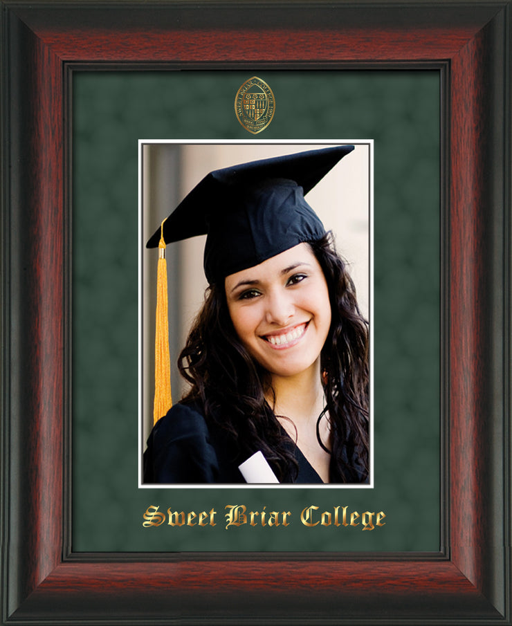 Image of Sweet Briar College 5 x 7 Photo Frame - Rosewood - w/Official Embossing of SBC Seal & Name - Single Green Suede mat