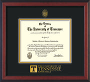 Image of University of Tennessee Diploma Frame - Cherry Reverse - w/Embossed UTK Seal & Wordmark - Black on Gold Mat