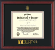 Image of University of Tennessee Diploma Frame - Cherry Reverse - w/Embossed UTK Seal & Wordmark - Black on Orange Mat