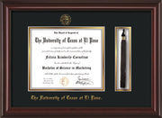 Image of University of Texas - El Paso Diploma Frame - Mahogany Lacquer - w/UTEP Embossed Seal & Name - Tassel Holder - Black on Gold mat