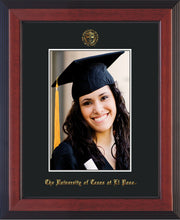 Image of University of Texas - El-Paso 5 x 7 Photo Frame - Cherry Reverse - w/Official Embossing of UTEP Seal & Name - Single Black mat