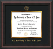 Image of University of Texas - El Paso Diploma Frame - Mahogany Braid - w/UTEP Embossed Seal & Name - Black on Gold mat
