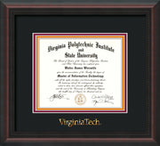 Image of Virginia Tech Diploma Frame - Mahogany Braid - w/Embossed VT Wordmark Only - Black on Maroon on Orange mat