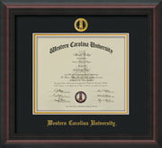 Image of Western Carolina University Diploma Frame - Mahogany Braid - w/Embossed Seal & Name - Black on Gold mats