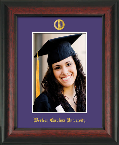 Image of Western Carolina University 5 x 7 Photo Frame - Rosewood - w/Official Embossing of WCU Seal & Name - Single Purple mat