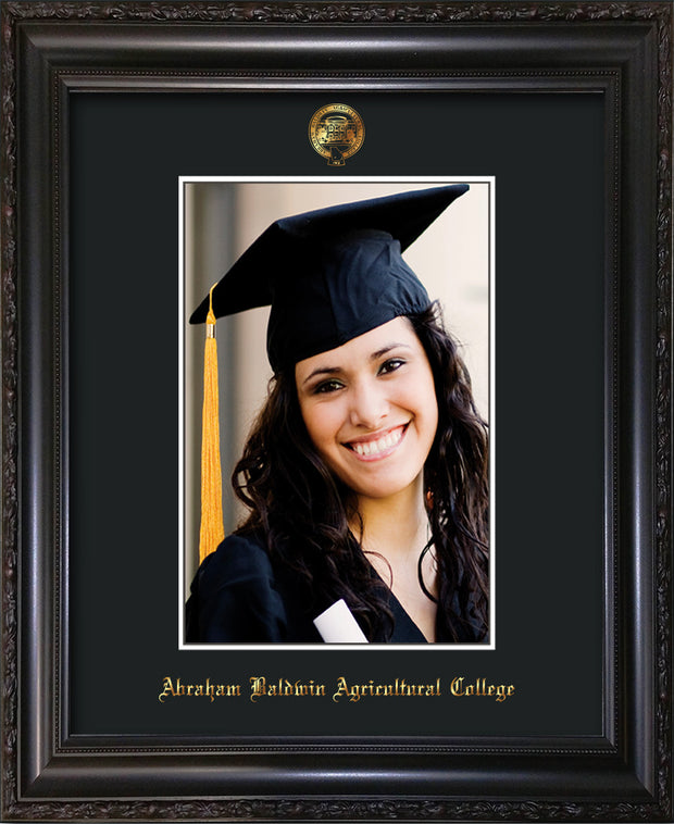 Image of Abraham Baldwin Agricultural College 5 x 7 Photo Frame - Vintage Black Scoop - w/Official Embossing of ABAC Seal & Name - Single Black mat