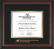 Image of Miami International University of Art & Design Diploma Frame - Rosewood - w/Embossed MIUAD School Name Only - Black on Gold mat