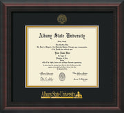 Image of Albany State University Diploma Frame - Mahogany Braid - w/Embossed Albany Seal & Name - Black on Gold mat