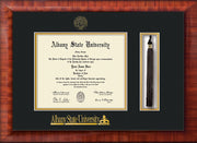 Image of Albany State University Diploma Frame - Mezzo Gloss - w/Embossed Albany Seal & Name - Tassel Holder - Black on Gold mat