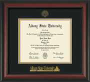 Image of Albany State University Diploma Frame - Rosewood - w/Embossed Albany Seal & Name - Black on Gold mat