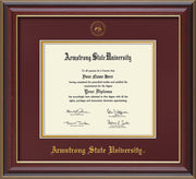 Image of Armstrong State University Diploma Frame - Cherry Lacquer - w/Embossed ASU Seal & Name - Maroon on Gold mat