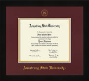 Image of Armstrong State University Diploma Frame - Flat Matte Black - w/Embossed ASU Seal & Name - Maroon on Gold mat