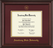 Image of Armstrong State University Diploma Frame - Mahogany Lacquer - w/Embossed ASU Seal & Name - Maroon on Gold mat