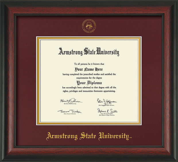 Image of Armstrong State University Diploma Frame - Rosewood - w/Embossed ASU Seal & Name - Maroon on Gold mat