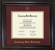Image of Armstrong State University Diploma Frame - Vintage Black Scoop - w/Embossed ASU Seal & Name - Maroon on Gold mat