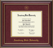 Image of Armstrong State University Diploma Frame - Cherry Lacquer - w/Embossed ASU Seal & Name - Maroon Suede on Gold mat