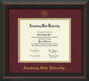 Image of Armstrong State University Diploma Frame - Mahogany Braid - w/Embossed ASU Seal & Name - Maroon Suede on Gold mat