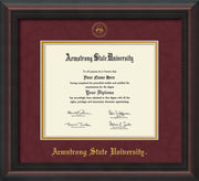 Image of Armstrong State University Diploma Frame - Mahogany Braid - w/Embossed ASU Seal & Name - Maroon Suede on Gold mat