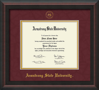 Image of Armstrong State University Diploma Frame - Mahogany Braid - w/Embossed ASU Seal & Name - Maroon Suede on Gold mat