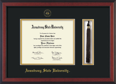 Image of Armstrong State University Diploma Frame - Cherry Reverse - w/Embossed ASU Seal & Name - Tassel Holder - Black on Gold mat