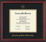 Image of Armstrong State University Diploma Frame - Cherry Reverse - w/Embossed ASU Seal & Name - Black on Gold mat