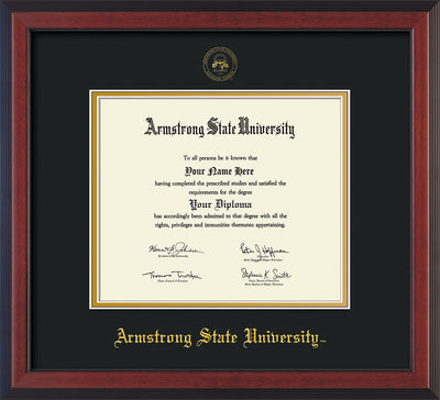 Image of Armstrong State University Diploma Frame - Cherry Reverse - w/Embossed ASU Seal & Name - Black on Gold mat