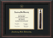 Image of Armstrong State University Diploma Frame - Mahogany Braid - w/Embossed ASU Seal & Name - Tassel Holder - Black on Gold mat