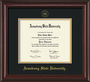 Image of Armstrong State University Diploma Frame - Mahogany Lacquer - w/Embossed ASU Seal & Name - Black on Gold mat