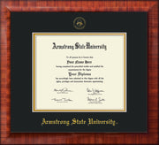 Image of Armstrong State University Diploma Frame - Mezzo Gloss - w/Embossed ASU Seal & Name - Black on Gold mat